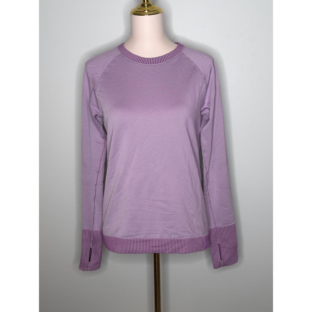 Lululemon Swiftly Tech Long Sleeve Crew Purple Stripe Running Top Thumbholes